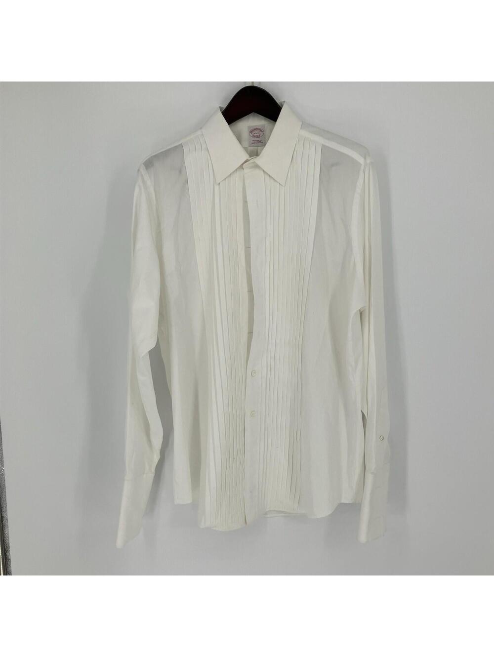 Brooks Brothers Tuxedo Dress Shirt 16.5-36 White French Cuff Pleated Traditional